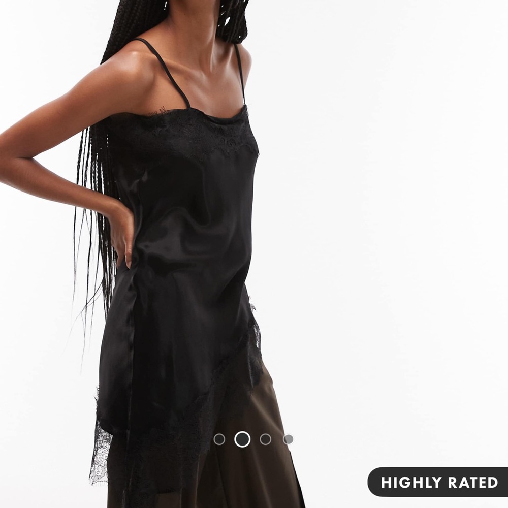 Black Lace-Trim Satin Slip Asymmetrical top-small new with tags
